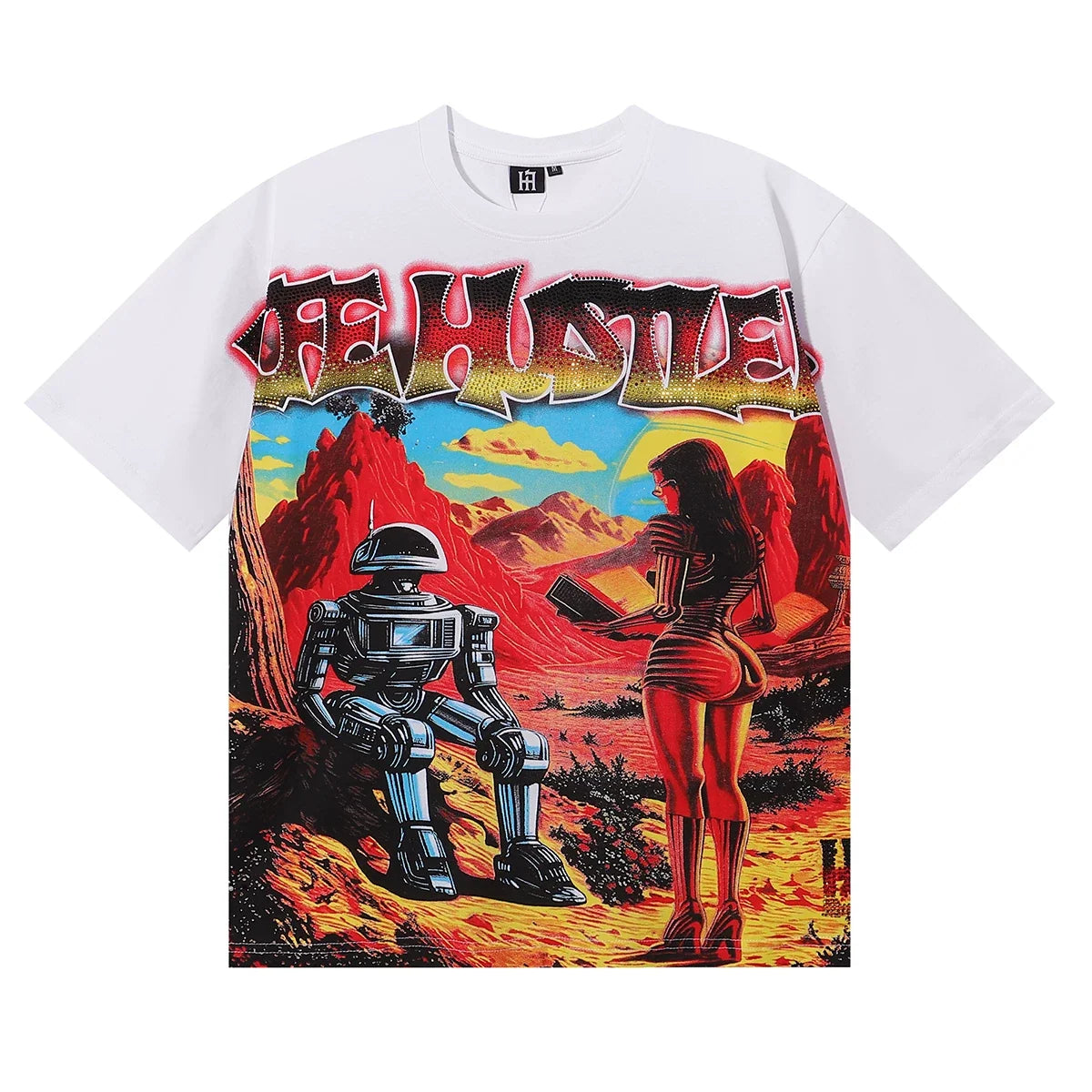 Life Hustlers Sci-Fi Desert Robot Graphic Tee - White