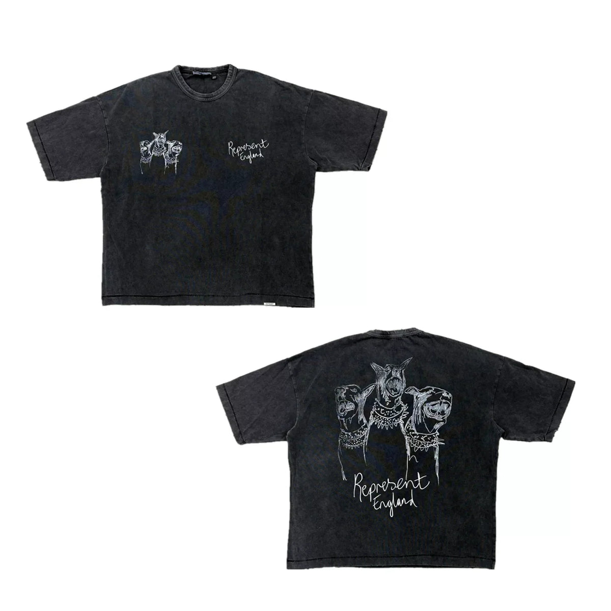 Represent Doberman & "Represent England" Graphic T-Shirt - Vintage Dark Grey